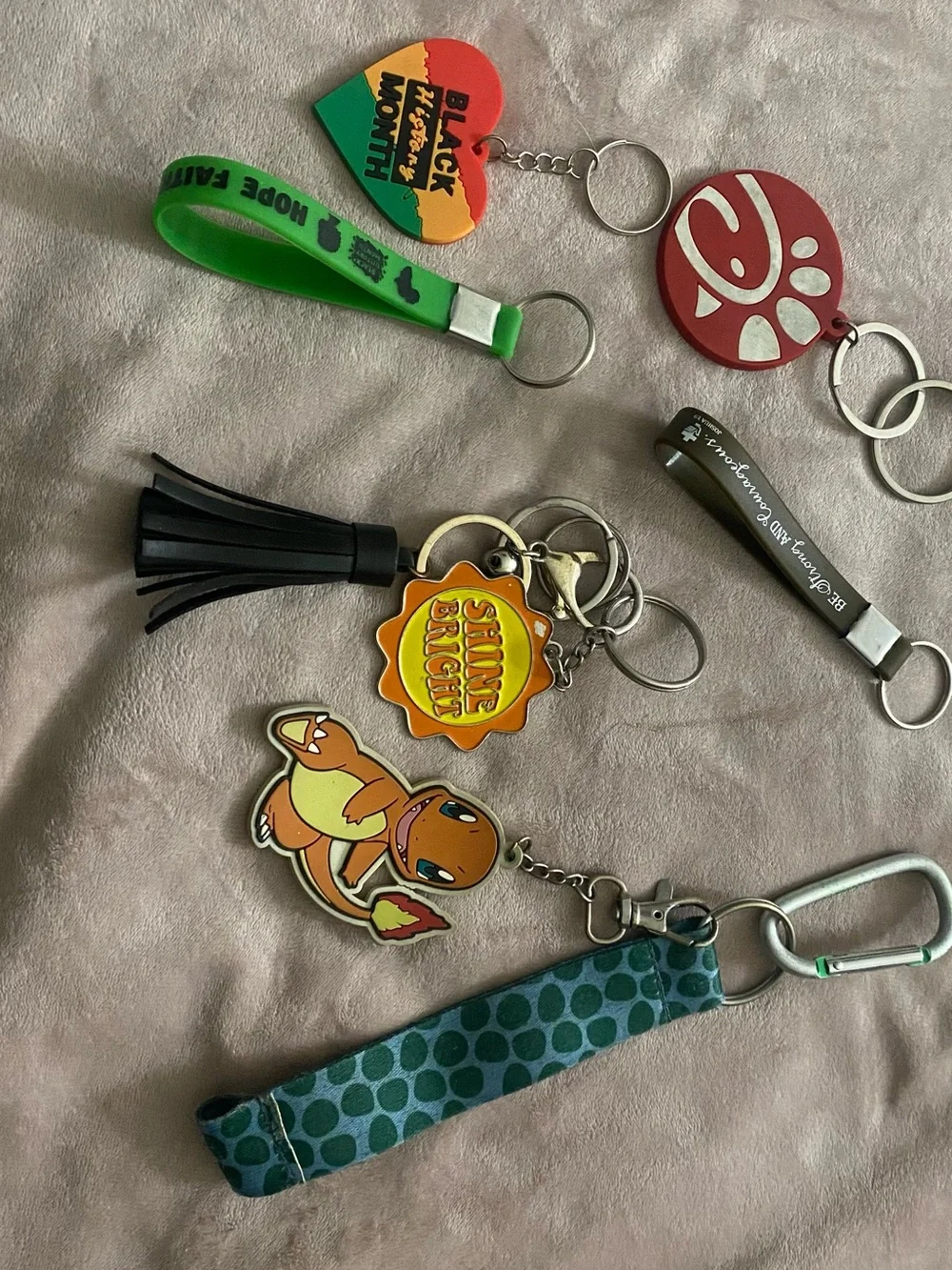 Charm Keychain Set with Green Strap and Multicolor Charms